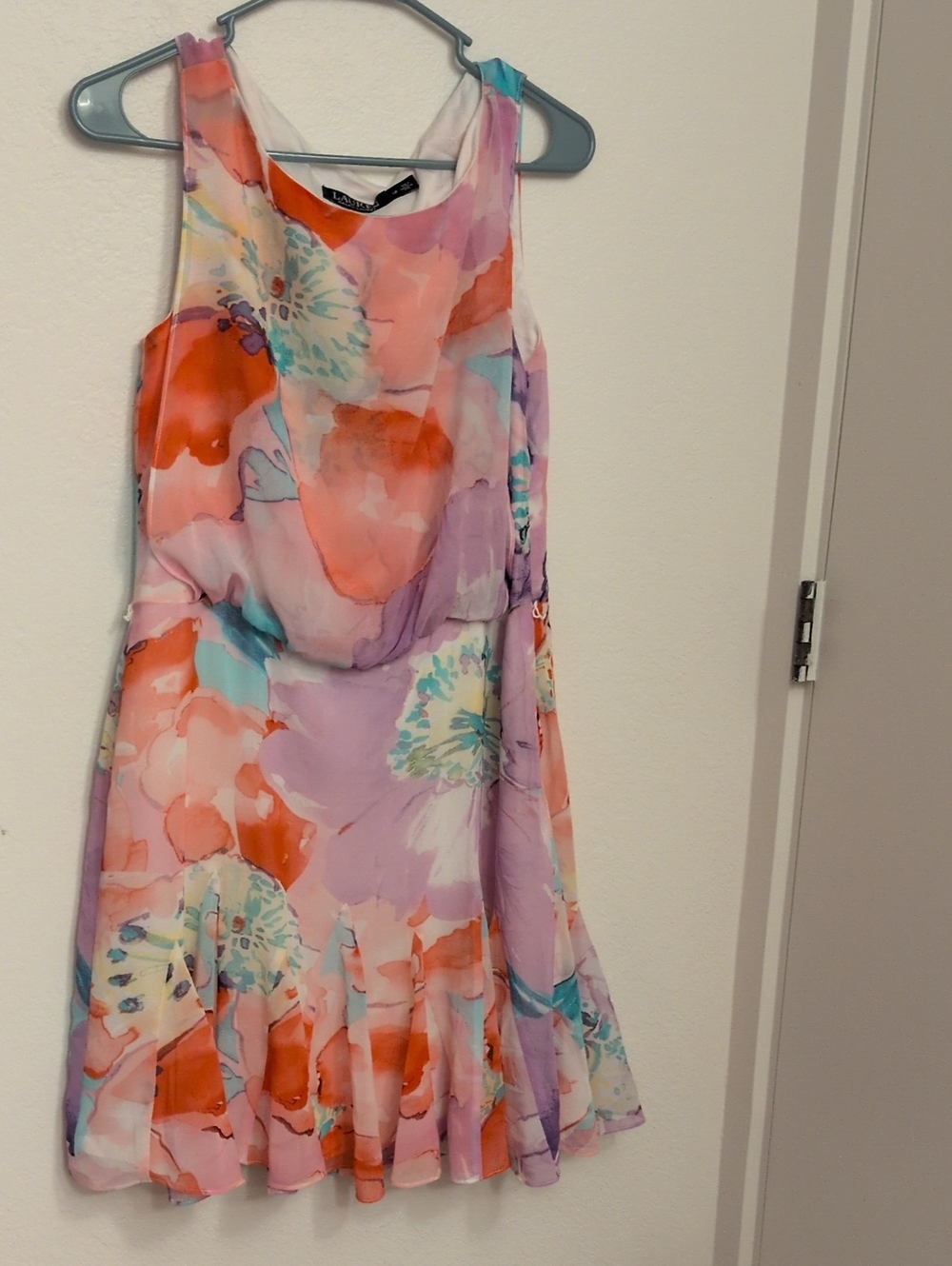 Lauren Ralph Lauren Sleeveless Floral Watercolor Dress in Coral, Lavender & Aqua